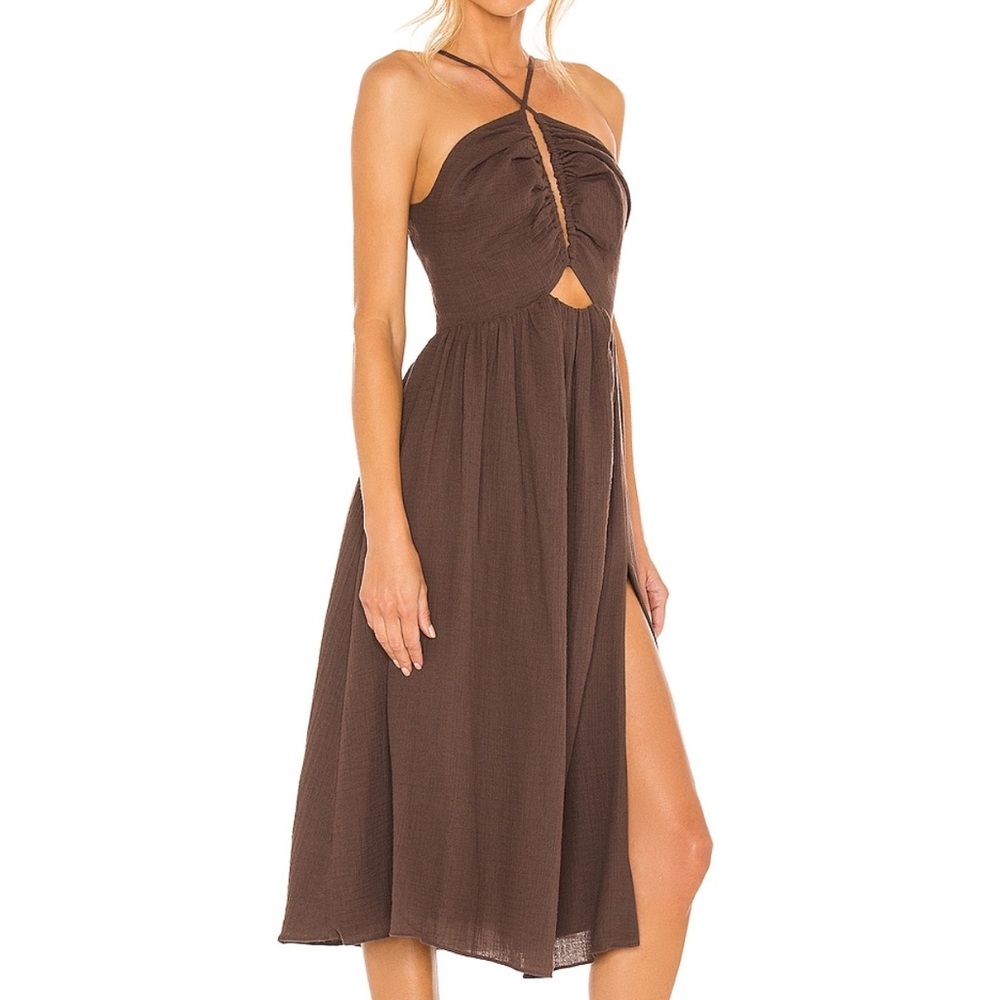 LPA Brown Cutout Midi Dress